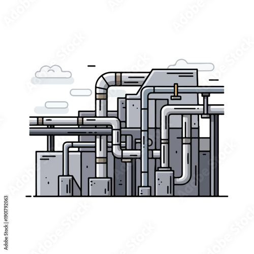Industrial facility with pipes and machinery