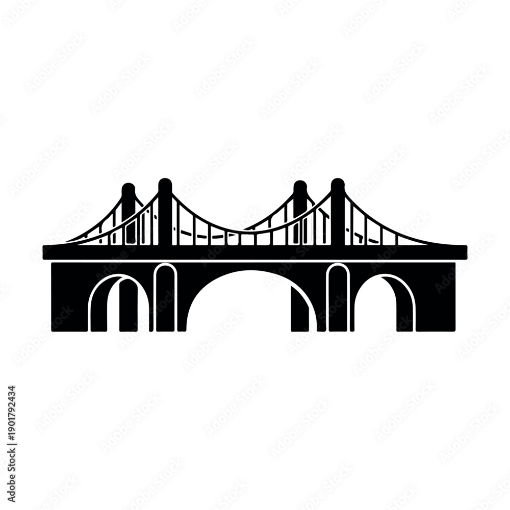 Fototapeta premium Minimalist black and white bridge illustration vector design for travel architecture urban landscape and engineering concept