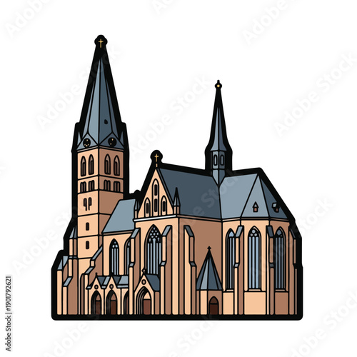 A large church with two tall towers