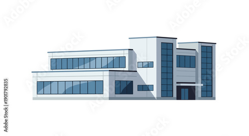 Modern architectural illustration of a contemporary office building with a sleek design, featuring large windows and a clean exterior, ideal for urban business environments and corporate projects