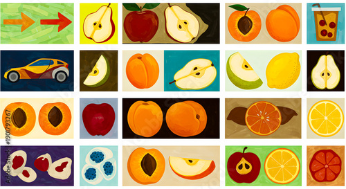 Wallpaper Mural Assortment of Fruits and a Car A Colorful Collection of Produce and a Vehicle, Vibrant and Fresh Torontodigital.ca