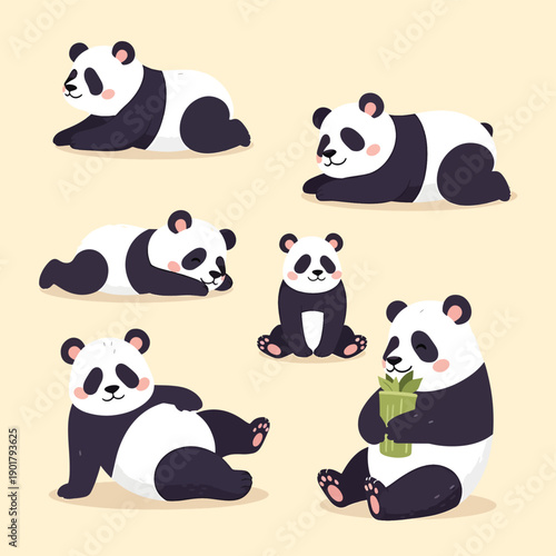 Cute Cartoon Pandas Relaxing