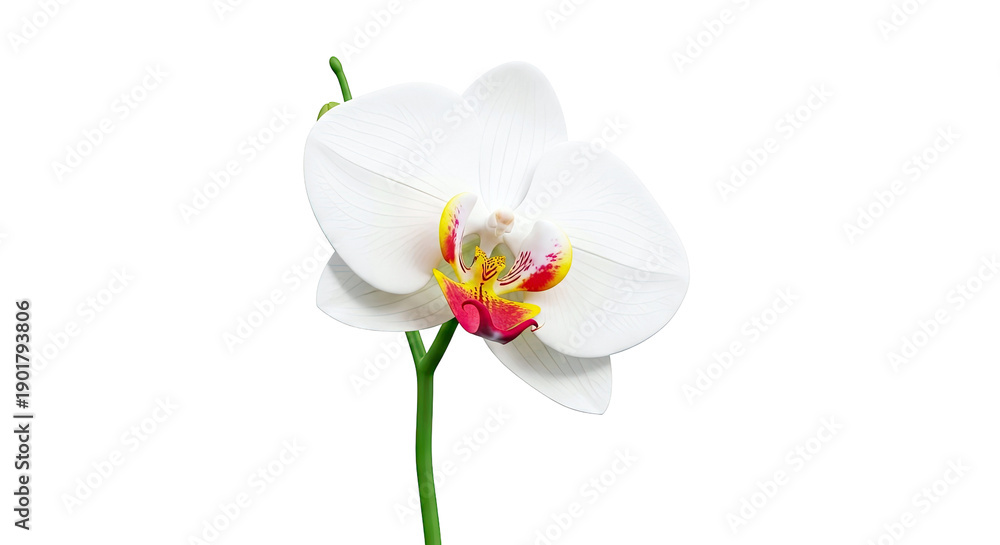 Obraz premium White Orchid Flower with Pink and Yellow Accents