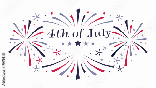 4th of July celebration badge with fireworks and stars, patriotic design element for banner or poster, isolated on transparent background, png