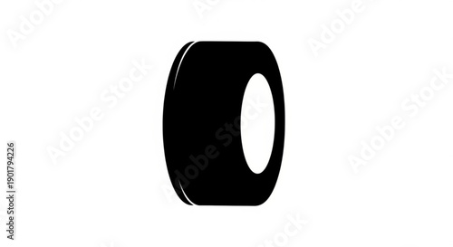 Black rubber car tire isolated on a plain background viewed from the side