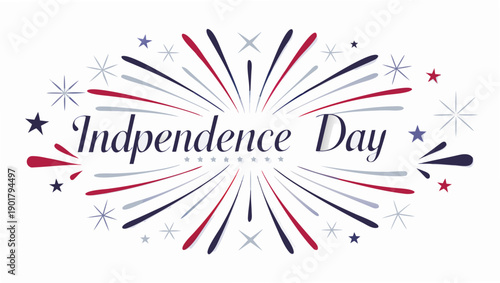 Independence Day celebration badge, red white and blue fireworks with stars, vector illustration for banner or poster