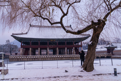 Wallpaper Mural Snow during winter. Pavilion.  Palace, Is one of the most popular tourist attractions in South Korea. Torontodigital.ca