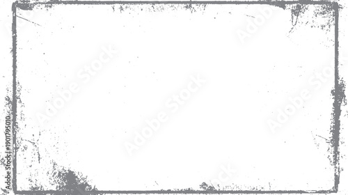 Grey distressed rectangular frame with speckles and scratches on white background border grunge scratched