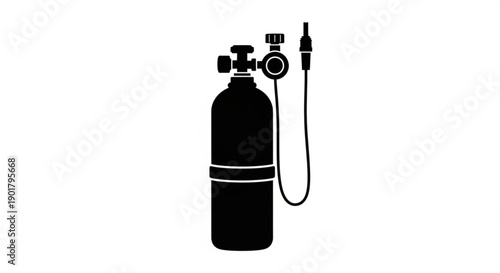 Scuba diving equipment illustration featuring oxygen tank, regulator, and hose in a simple, graphic style