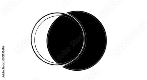 Crescent moon phase illustration with partial shadow and ring, viewed from a straightforward perspective, showcasing lunar cycle