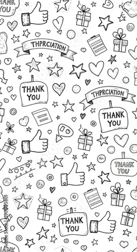 Creative Thank You Doodles, Gifts, and Stars Illustration for Appreciation Events