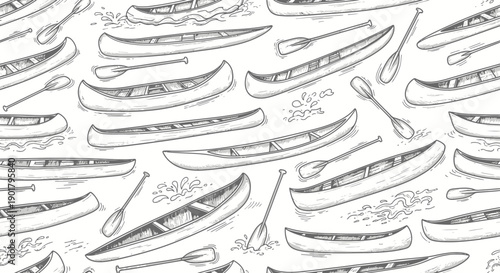 Artistic Sketches of Canoes in Motion on Water