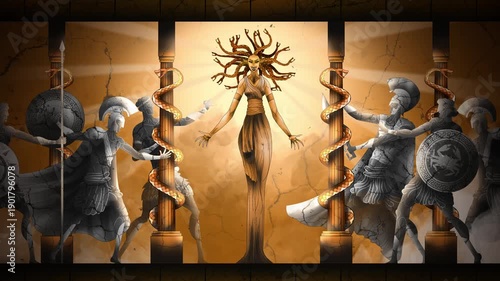 greek mythology medusa surrounded by petrified warriors