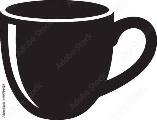 Hot coffee mug silhouette with open rim and curved handle