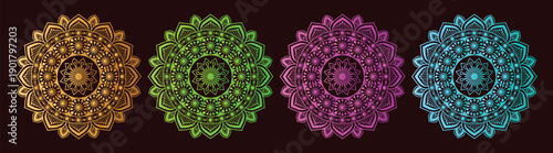 Indian flower mandala art with luxury golden circle frame transparent vintage gold circular pattern