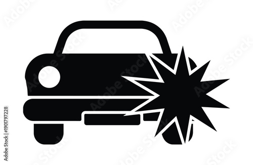 Car crash accident icon in simple flat design. cars crashing into each other with crash lines road accident illustration. 
