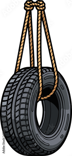 Tire Swing Illustration Isolated on White Background.