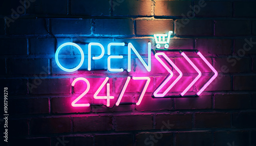 Neon Open 24 7 Convenience Store Sign