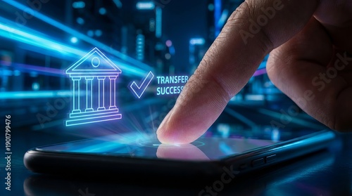 Mobile Banking App Money Transfer Successful Transaction on Smartphone