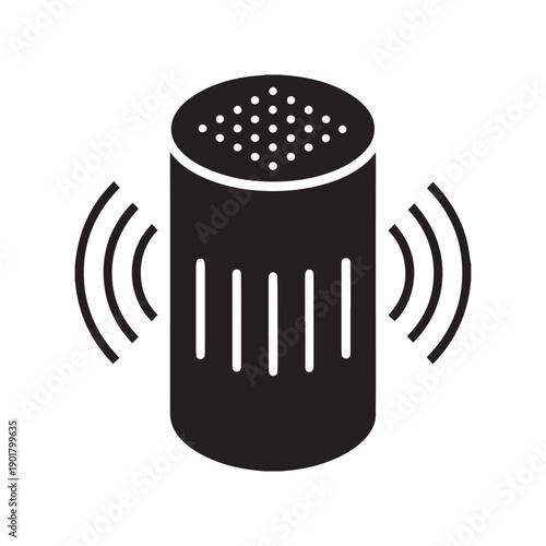 Black speaker with sound waves illustration on transparent background