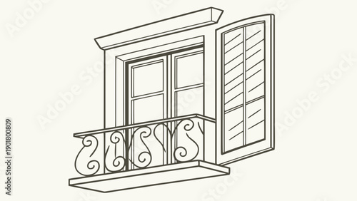 Elegant balcony with ornate railing and open window