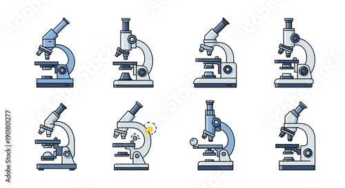 Illustration depicting various microscopy devices used for scientific research and analysis