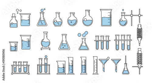 Illustration of Scientific Laboratory Equipment and Chemical Glassware in Modern Style