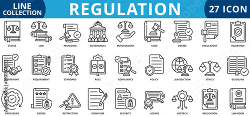 Regulation icon set outline style icon set collection vector illustration
