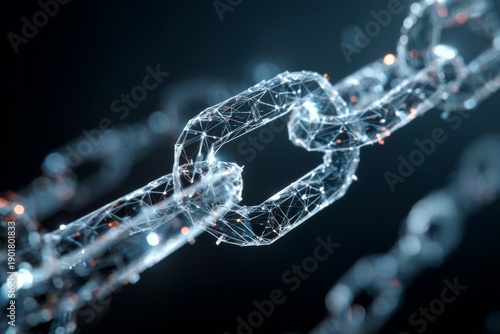 Digital representation of a blockchain technology highlighting the secure connection of data in a futuristic cyber environment