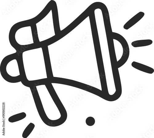 Black line drawing of a megaphone announcement symbol. Suitable for social media posts, presentations, newsletters, and blog articles.