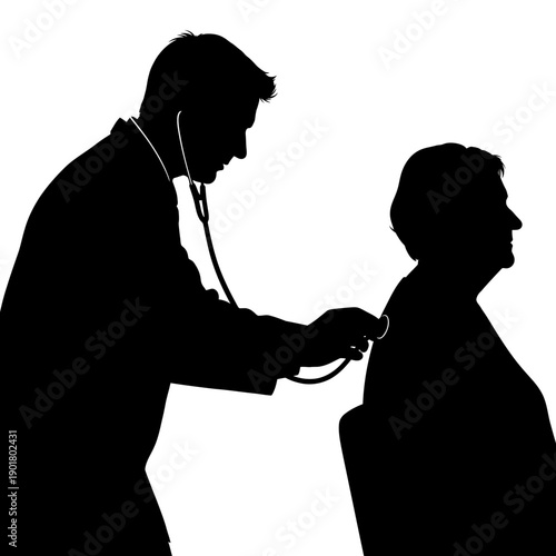 Doctor examining patient with stethoscope silhouette illustration