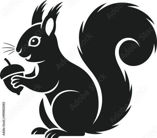 Black silhouette of a squirrel holding an acorn vector illustration