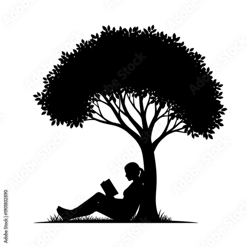 Person Reading Under Tree on Grass - Calm Book Scene from a Ground View