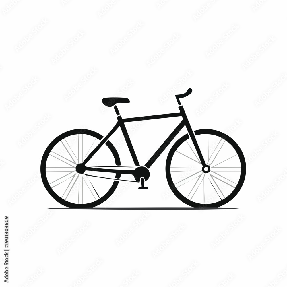 Obraz premium Simple black bicycle illustration viewed from the side on a plain white background vector graphic