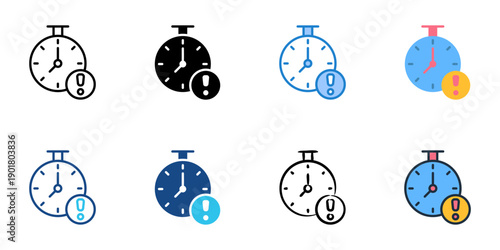 Project Delay icons set multiple style collection. Editable stroke 
