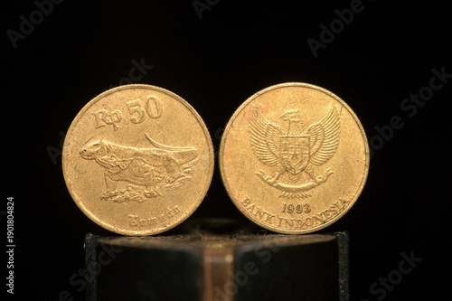 Both sides of the 1993 Indonesian 50 Rupiah coin feature images of Garuda Pancasila and Komodo Dragon.