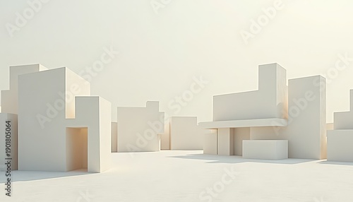 Abstract Architectural Forms Minimalist White Buildings Geometric Shapes Soft Light Backdrop for Modern Design Concepts