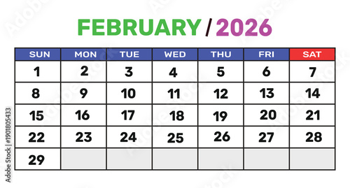 February 2026 calendar with dates marked for planning and organization