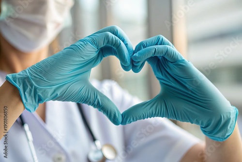 A woman wearing a blue surgical gown