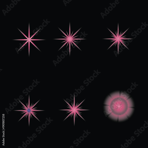 Vibrant pink starburst design on sleek black background.