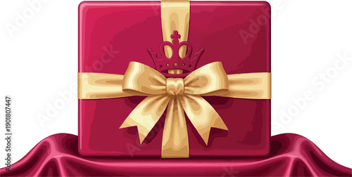 Premium Gift Box with Golden Bow isolated on transparent background