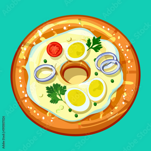 Egg and herb bagel topped with sliced onions for a simple yet flavorful morning breakfast - Vector Illustration