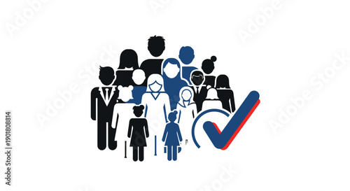A diverse group of people are depicted with a checkmark, symbolizing selection or approval.