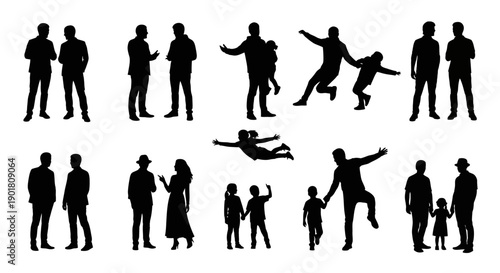 Collection of diverse human silhouettes engaged in various activities, showcasing family, social interactions, and individual moments.