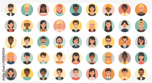 A diverse collection of colorful circular profile pictures representing various people and individuals.
