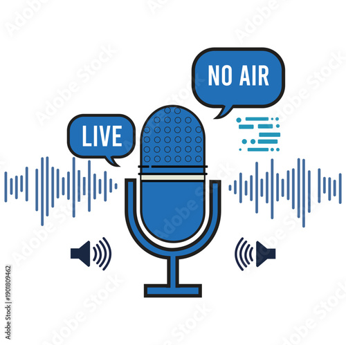 Trendy Halftone Collage Online Broadcasting concept. Audio recording of interview. Microphone with speech bubble messages. Talking in podcast. Streaming service. Contemporary vector art