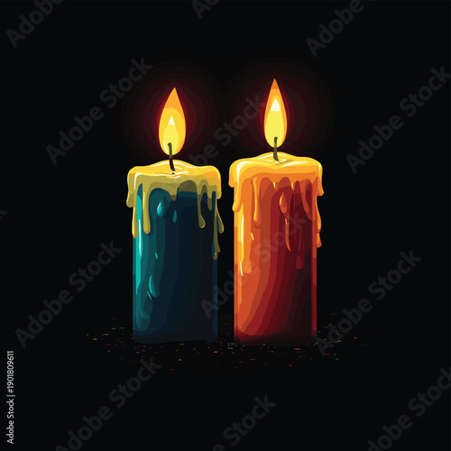 christmas candles on black background , vector style simple color