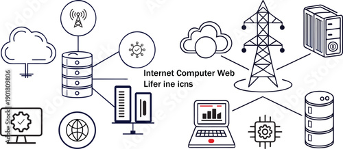 Hand drawn doodle icon set featuring business, technology, web, and everyday symbols