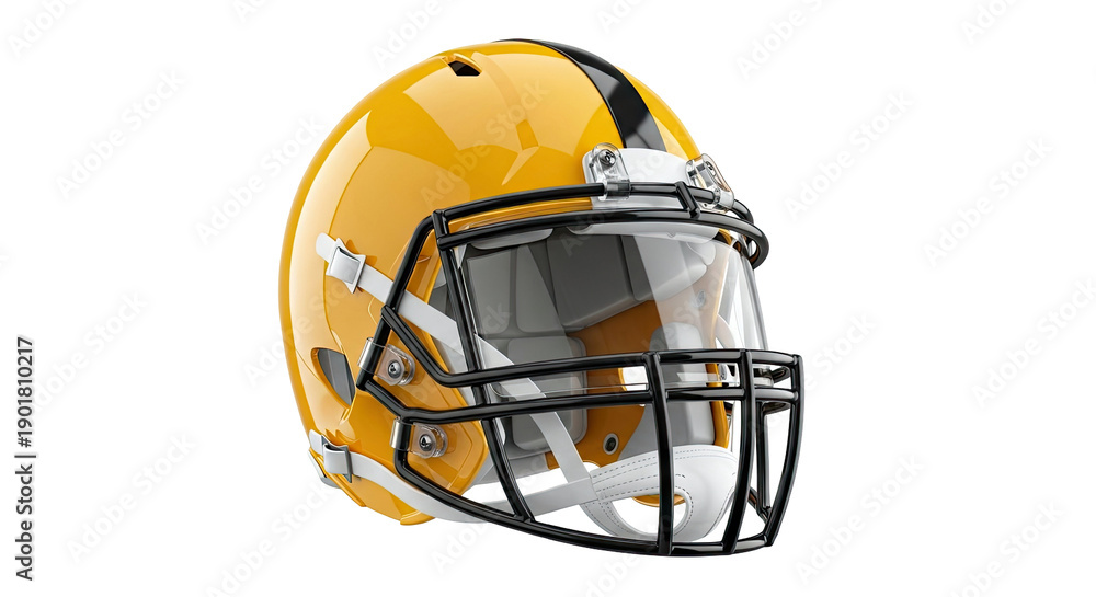 Fototapeta premium Yellow American Football Helmet with Clear Visor and Black Stripe