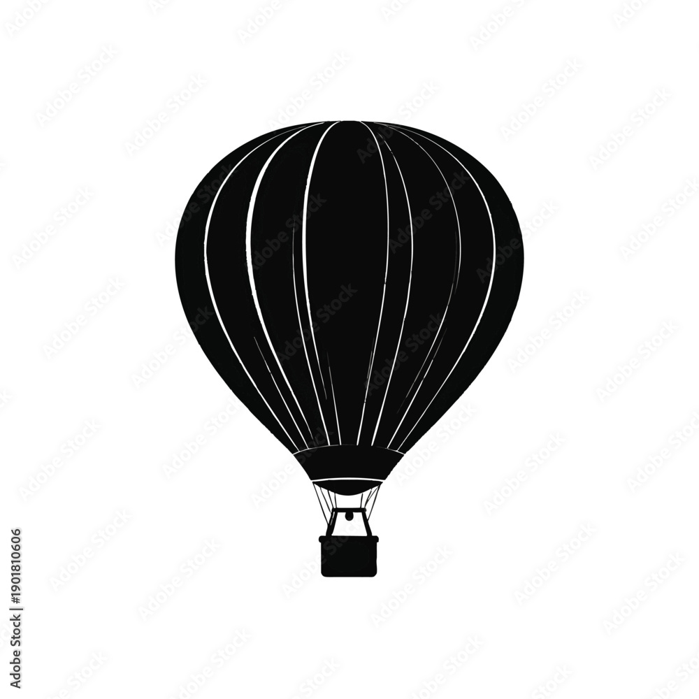 Obraz premium A black hot air balloon floating high in the sky with white lines